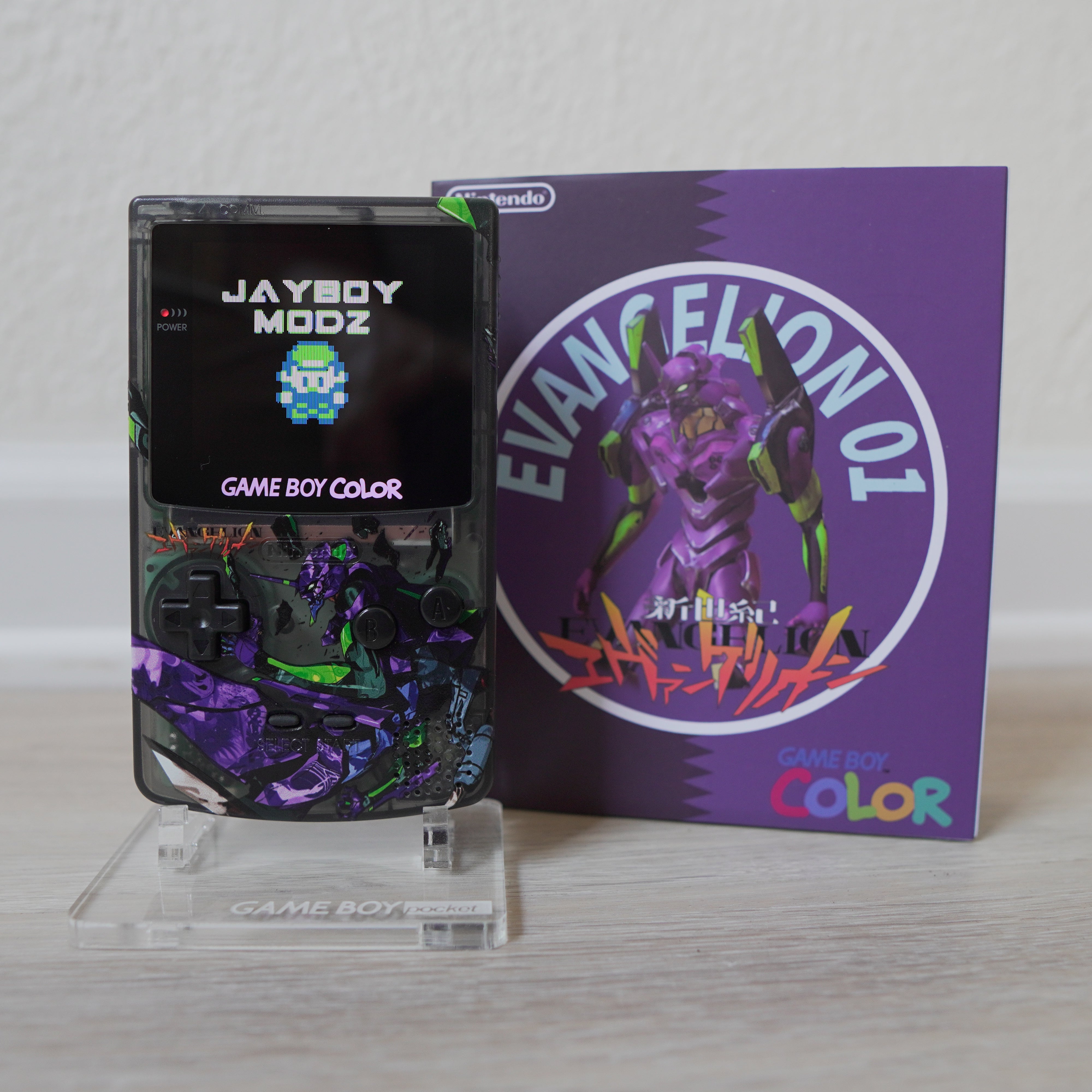 NEW EVANGELION Themed GBC with Q5 Light up Logo IPS Screen Mod w/Box!