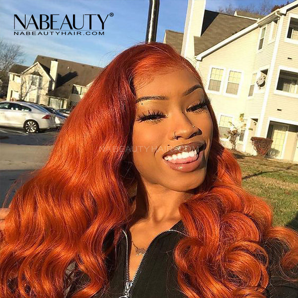 Ginger Orange Body Wave T Part Lace Front Human Hair Wig Pre Plucked B ...