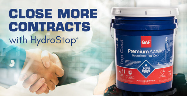 Close More Contracts With HydroStop. Handshake and picture of product. 