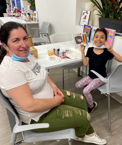 Mother and daughter in the Ronald McDonald Family room at Elmhurst Hospital