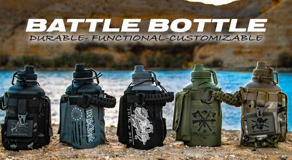  Iron Infidel Battle Bottle - One Gallon Water Bottle with  Handle 128 oz - Large Water Jug With Rugged, Removable Sleeve For Keys,  Wallet, and Phone (OCP) : Sports & Outdoors