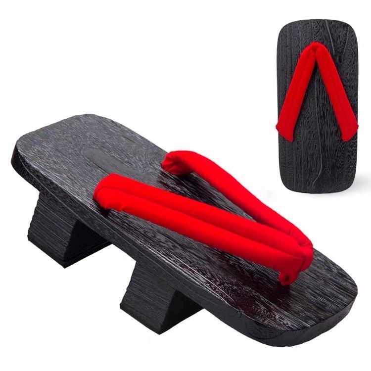 Black Wooden Geta Sandals red strap