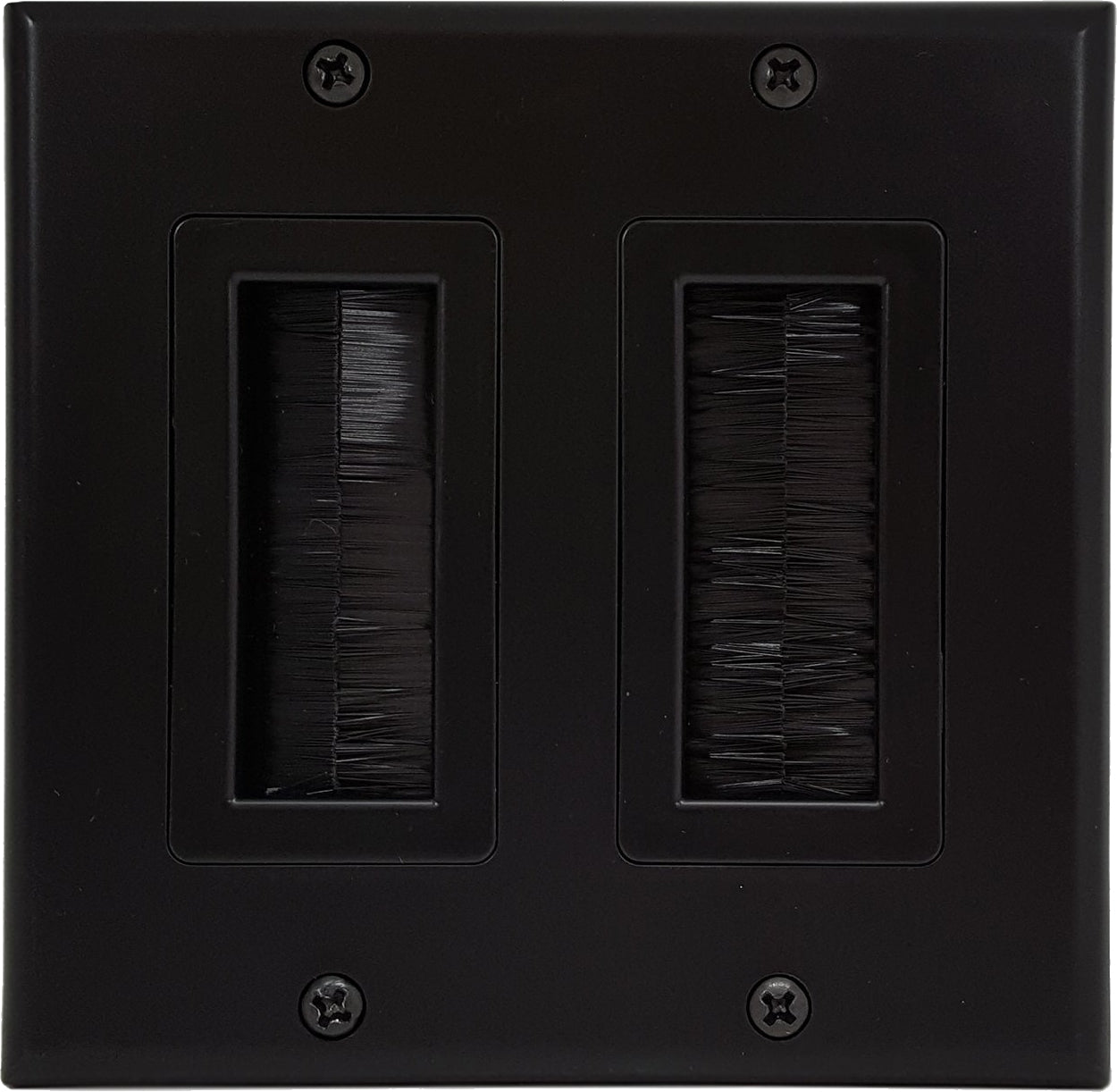  07-6086-02BK 2-Gang Brush Cable Pass Through Decorative Wall Plate - Black 