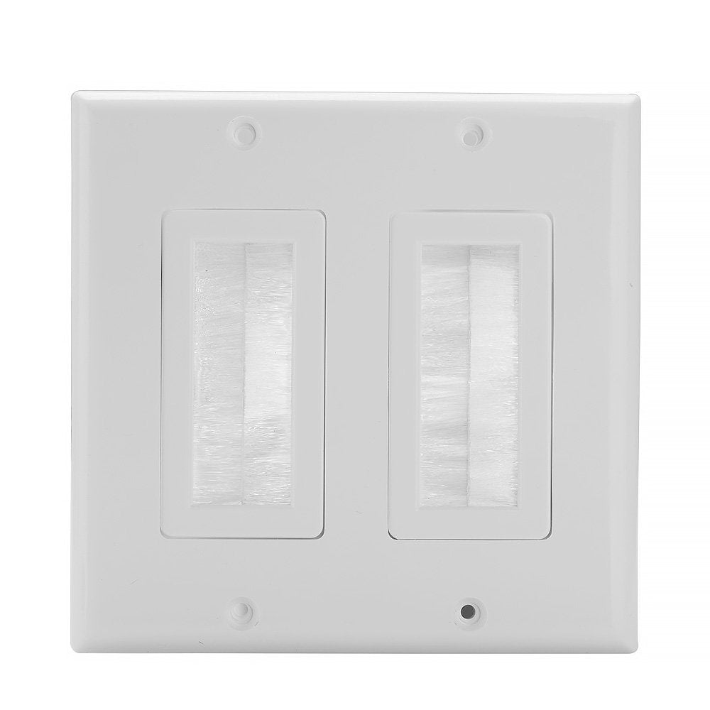  07-6086-02WH 2-Gang Brush Cable Pass Through Decorative Wall Plate - White 