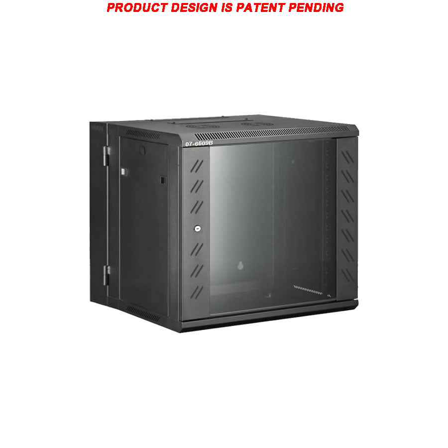  07-6609B 9U Wall Mount Network Cabinet - Extra Deep with Hinge, Locking Glass Door 