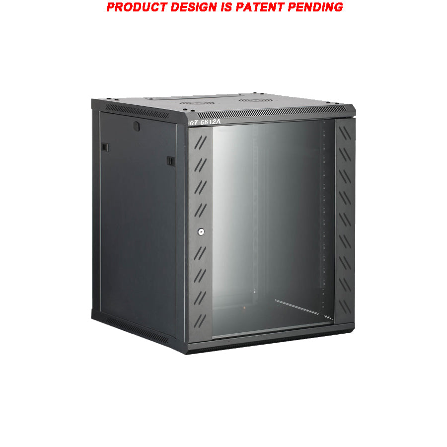  07-6612A 12U Wall Mount Network Cabinet - Extra Deep and Locking Glass Door 