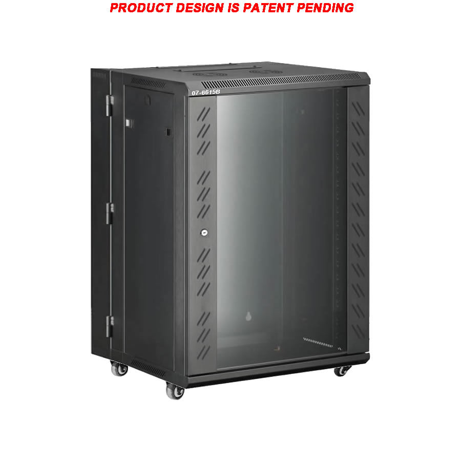  07-6615B 15U Wall Mount Network Cabinet - Extra Deep with Hinge, Locking Glass Door, Casters with Brake 