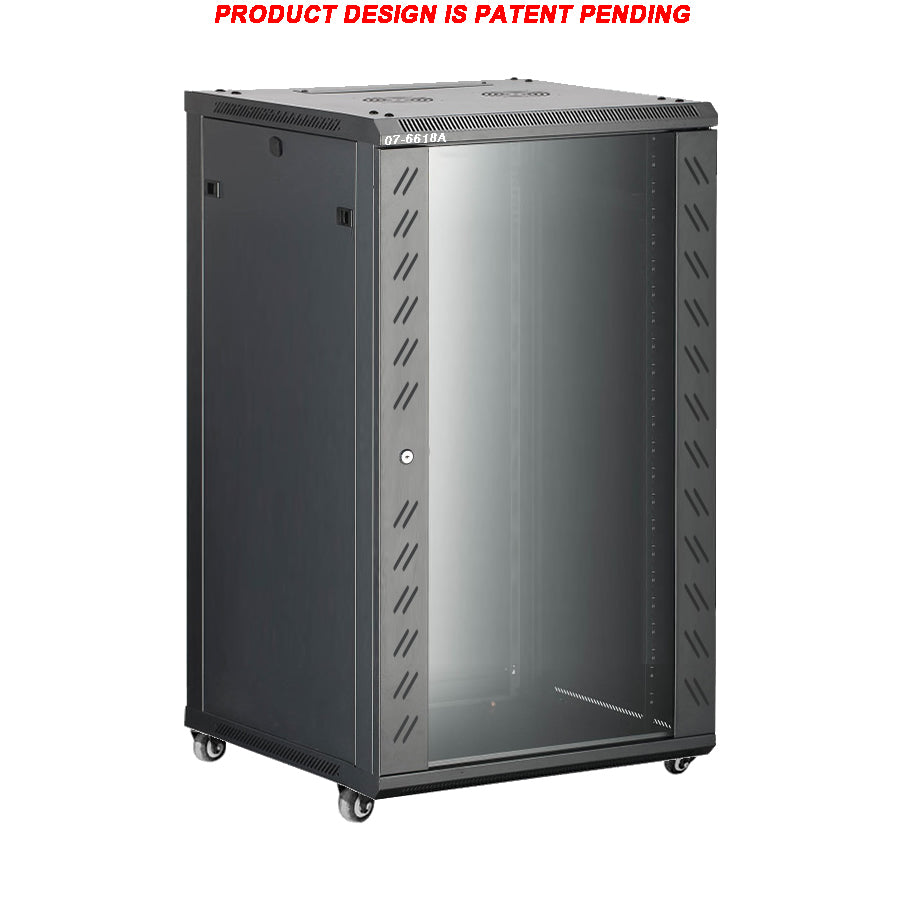  07-6618A 18U Floor Standing AV/Network Cabinet - Extra Deep, Locking Glass Door and Casters with Brake 