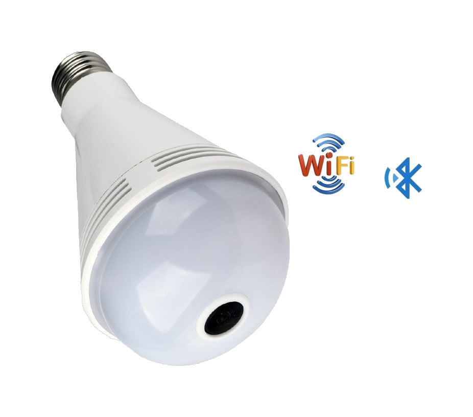  23-2113Y WiFi Camera 960P Panoramic Fisheye Camera Light Bulb Camera with Built in Bluetooth Speaker 