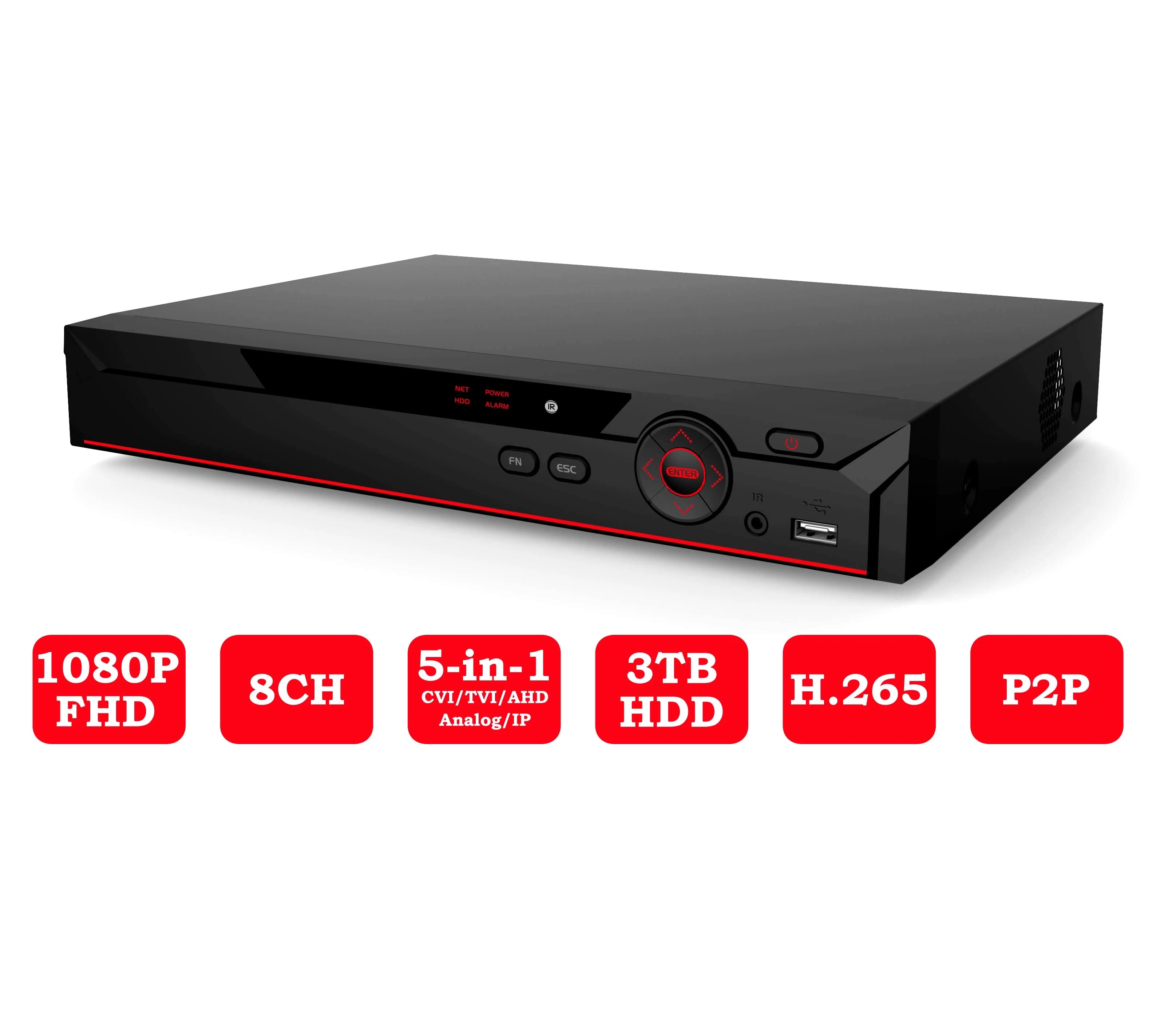  23-4XV51A08-I 8 Channel Penta-brid 5MP Mini 1U Digital Video Recorder with 3TB HDD 