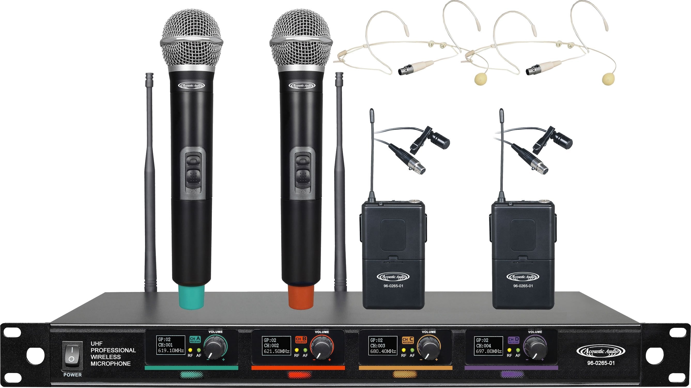  96-0265-01 UHF Professional Wireless Microphone Systems - 2*Wireless Microphones & 2*Headsets 