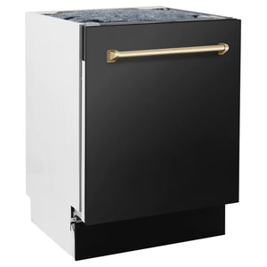ZLINE Autograph Series 24 inch Tall Dishwasher in Black Stainless Steel with Gold Handle (DWVZ-BS-24-G) - Shop For Kitchens