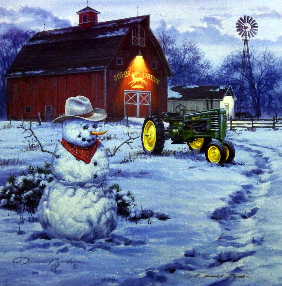 Artist Darrell Bush Unframed Holiday Snowman Print Country Christmas