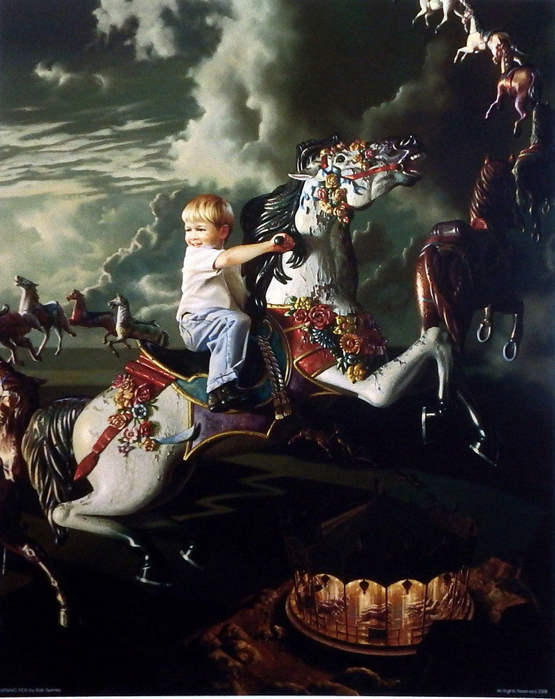 Artist Bob Byerley Unframed Children Carousel Print Evening Ride ...