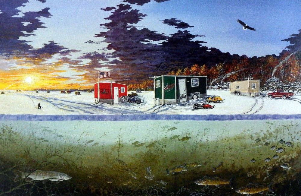 Artist Donald Blakney Ice Fishing Print Ice Castle on Mille Lac's Lake
