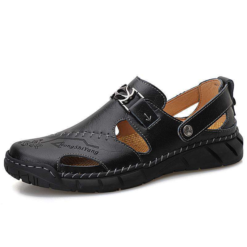 KONHILL Men's Leather Slip on Sandals 