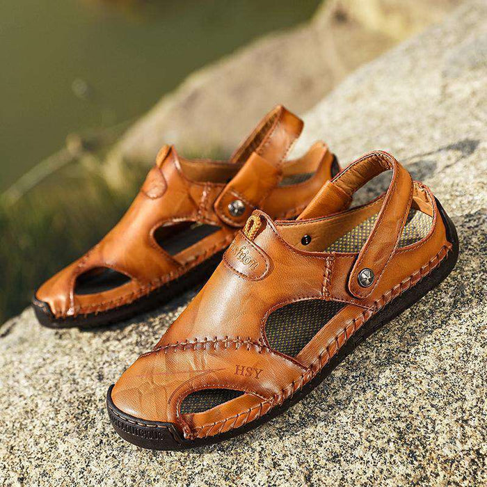 hand stitching leather sandals