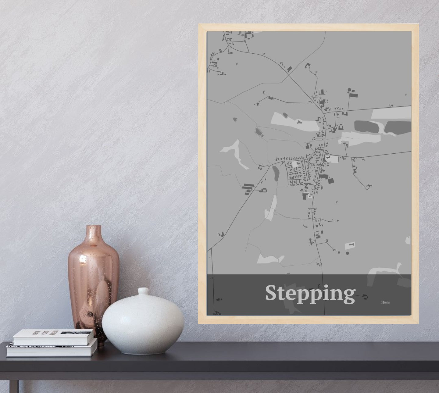 Stepping plakat i farve  og HjemEgn.dk design firkantet. Design bykort for Stepping