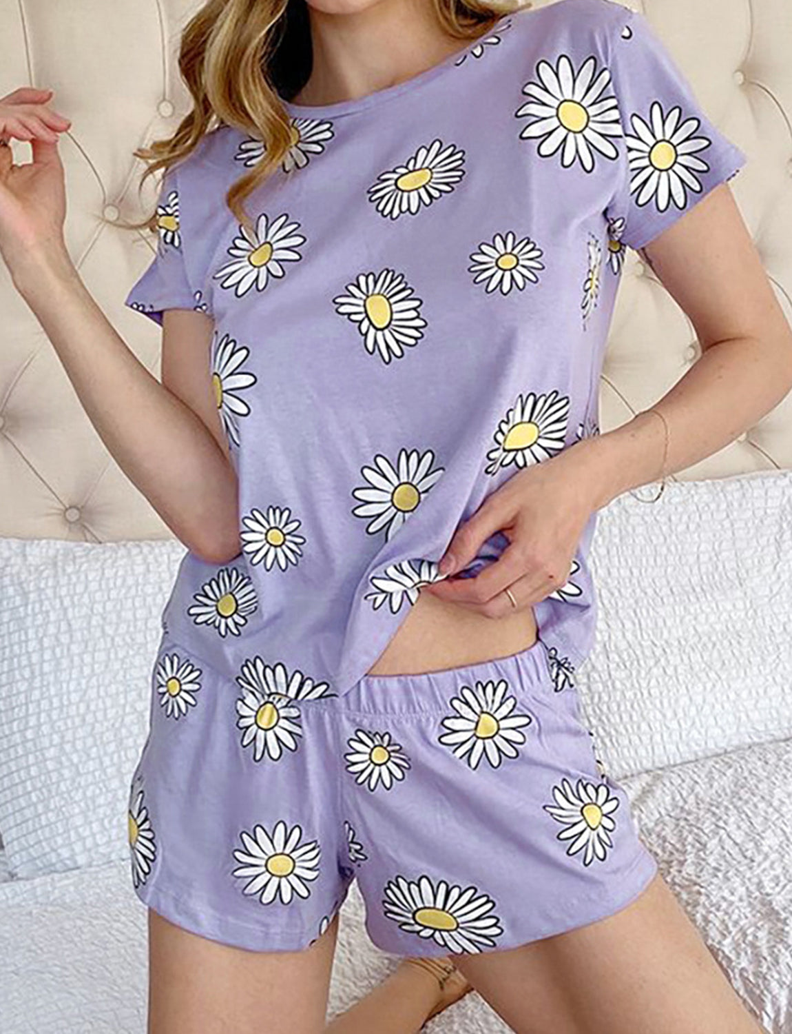 Pajamas Set For Women, Daisy Pattern Summer Sleepwear – vianahos