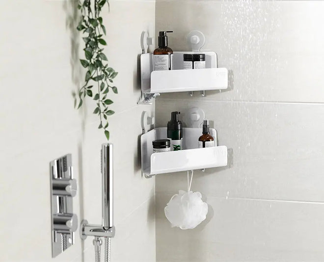 Hang suction-cup shower racks on your bathroom mirror for more counter  space #space #storage #DIY #ideas #bathroom …