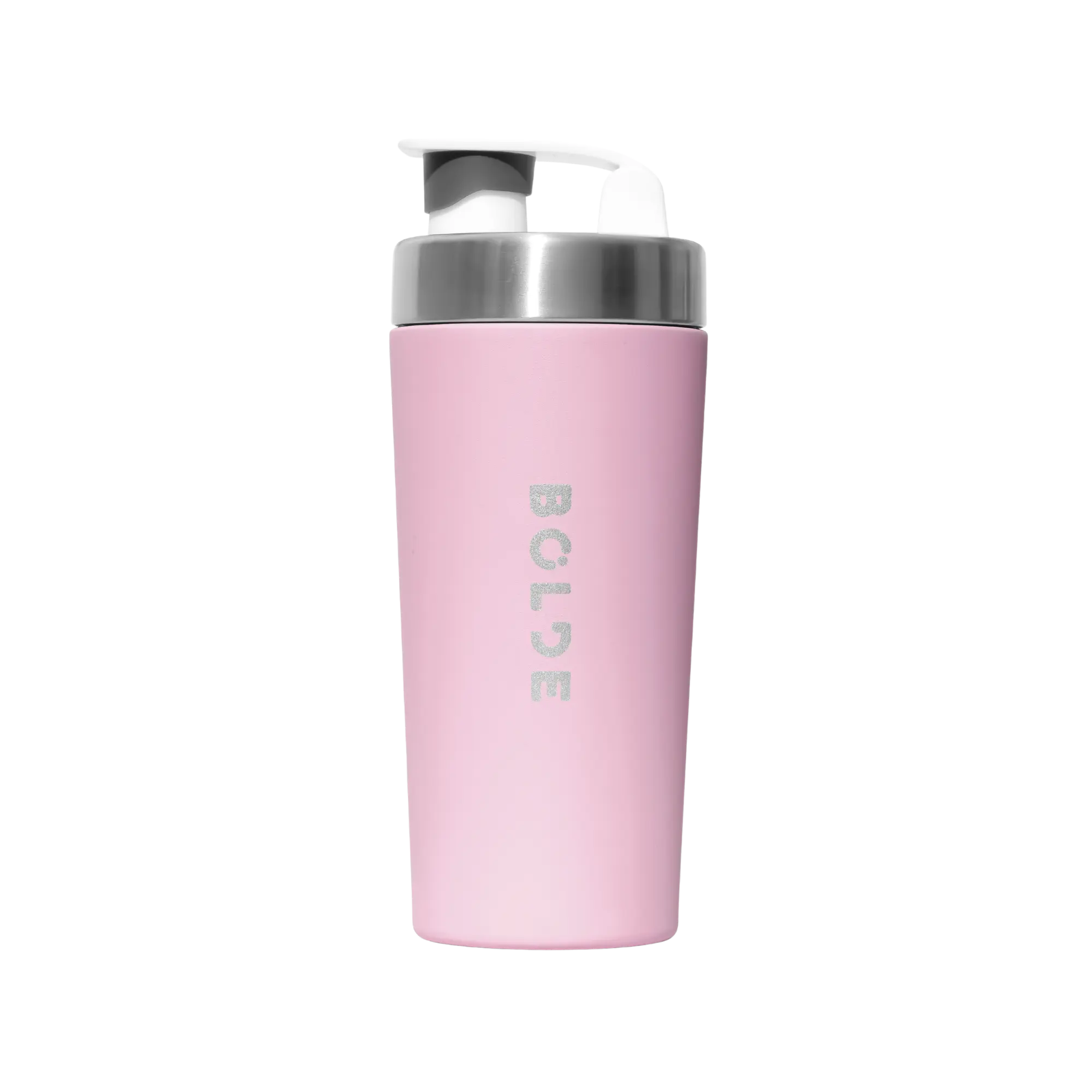 Pink stainless steel shaker bottle with a silver lid and 'BOLDE' logo.