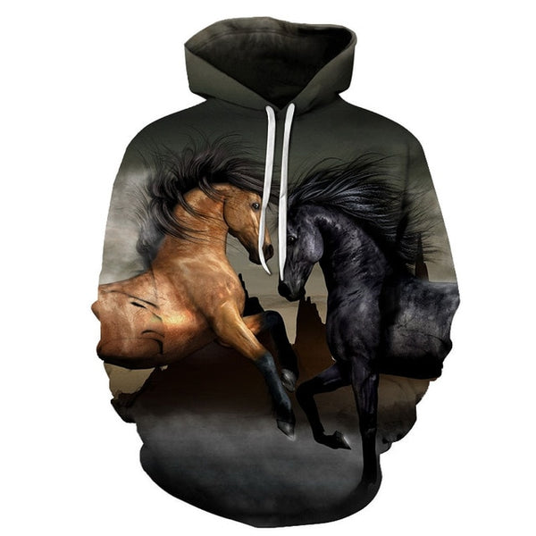 Horse 3D Print Hoodies Pullover Hoodie Coat - Mustang Market
