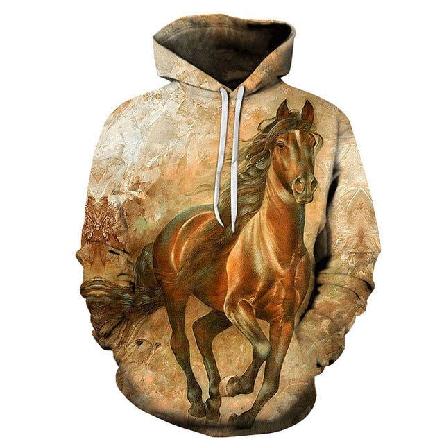 Horse 3D Print Hoodies Pullover Hoodie Coat - Mustang Market