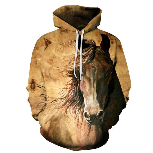 Horse 3D Print Hoodies Pullover Hoodie Coat - Mustang Market