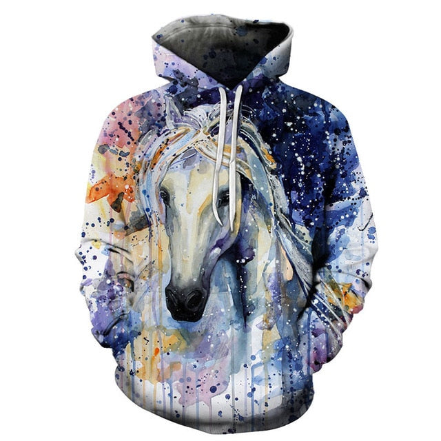 Horse 3D Print Hoodies Pullover Hoodie Coat - Mustang Market