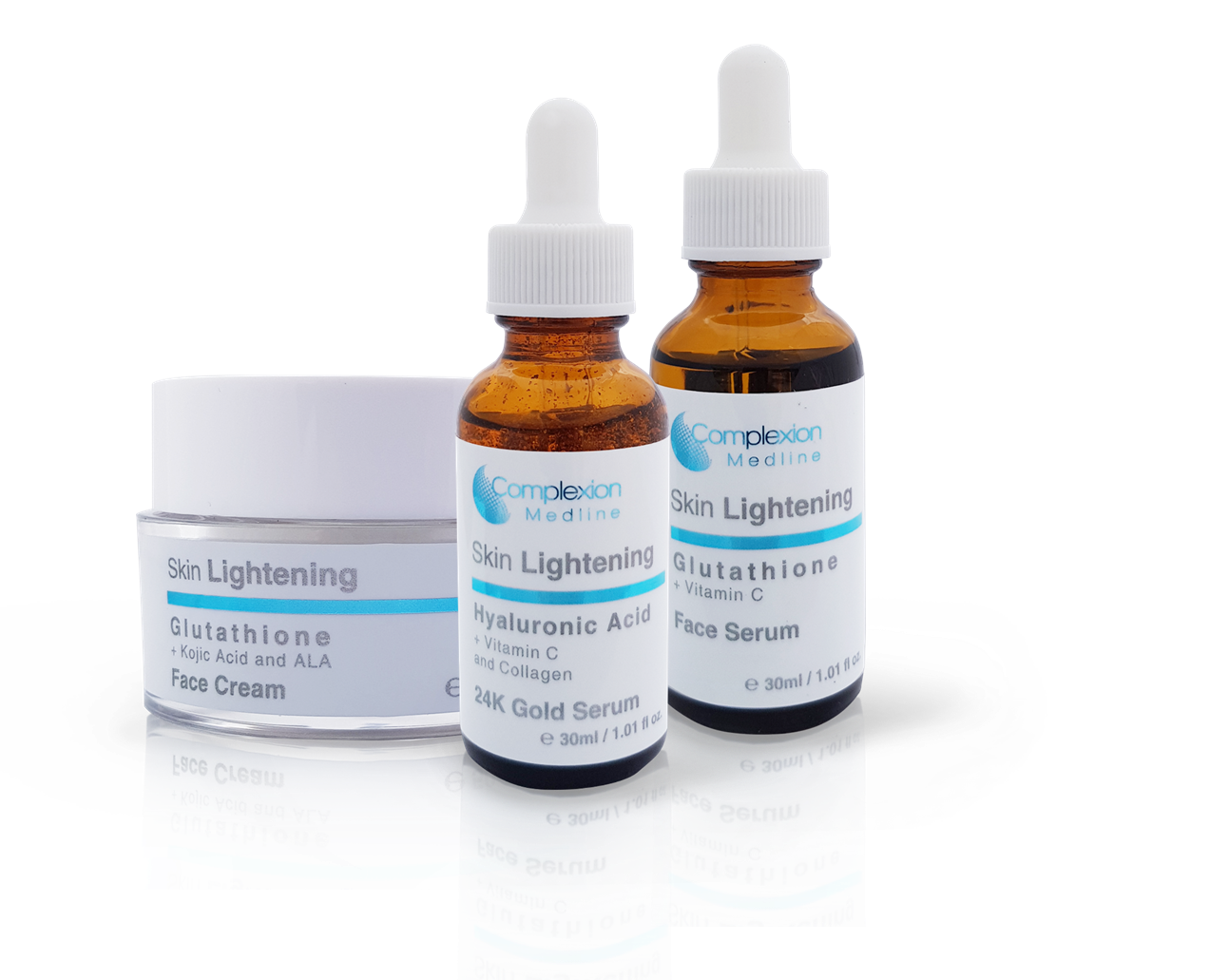 Complexion skin lightening trio - face serum with hyaluronic acid vitamin C and Collagen