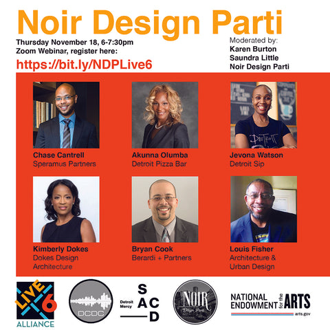 Flyer for Noir Design Parti and Live^ Architects + Developers Panel Discussion