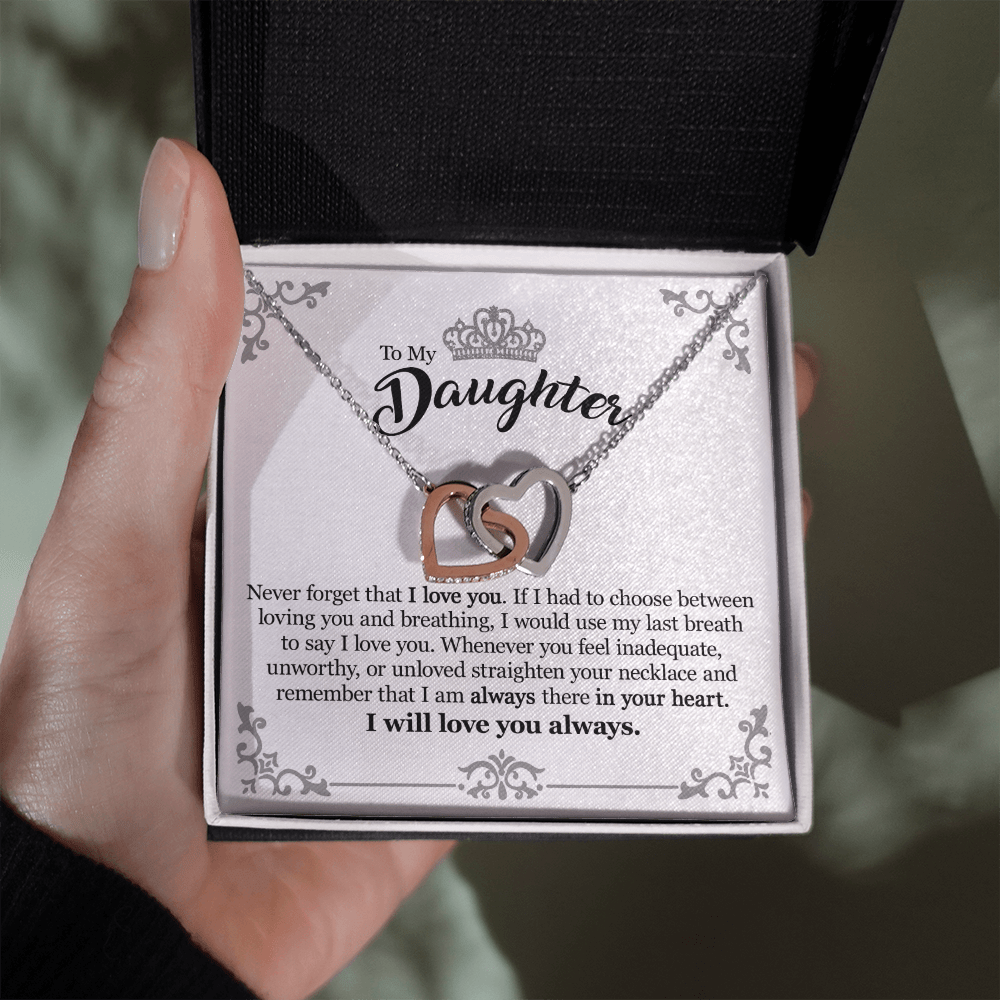 Gift For Daughter From Mom Dad - Always In Your Heart - Interlocking Hearts Necklace With Message Card
