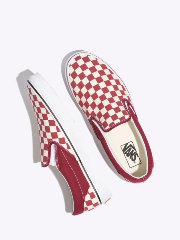 red slip on checkerboard vans