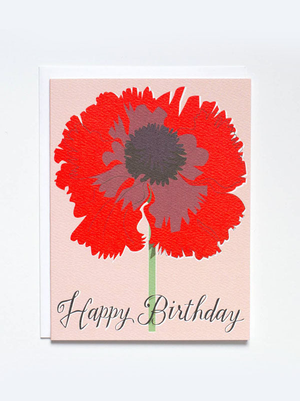 Happy Birthday Darling Neon Red Poppy card