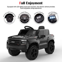 Ride on Truck with Remote Control, Chevrolet Silverado 12V Ride on Toys , Power 4 Wheels Ride on Cars for Boys Girls, Black Electric Cars for Kids to Ride, LED Lights, MP3 Music, Foot Pedal, CL221