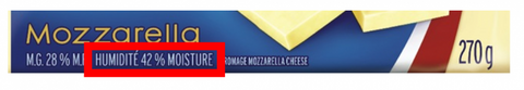 emballage de fromage indiquant le taux d'humidité