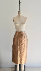 1980S Pia Rucci Gold Crackled Leather Pencil Long Skirt Lined Straight ...