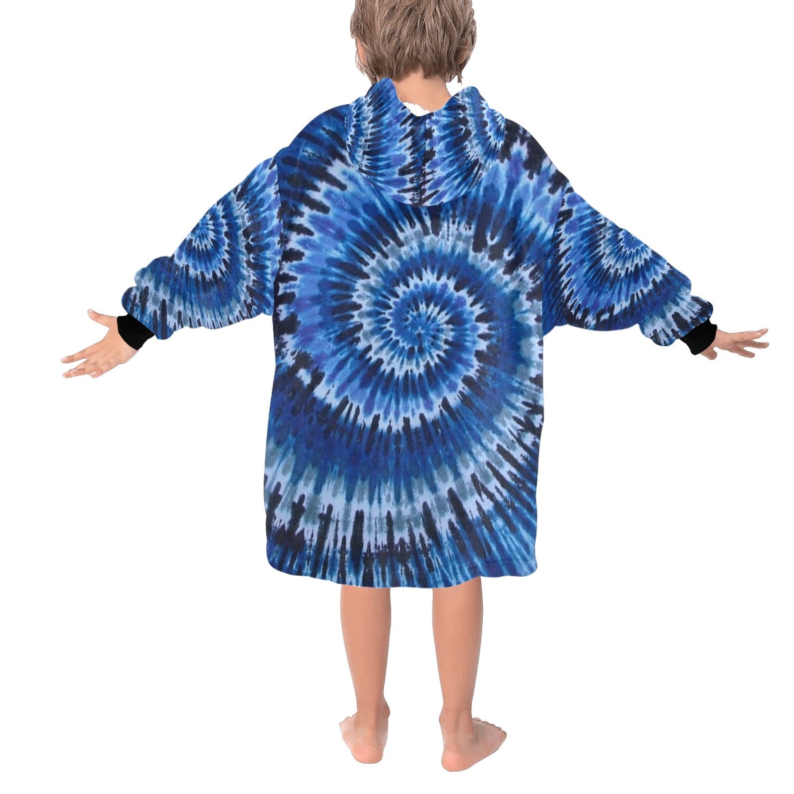 Blue Tie Dye Blanket Hoodie for Kids Dynamic Apparel