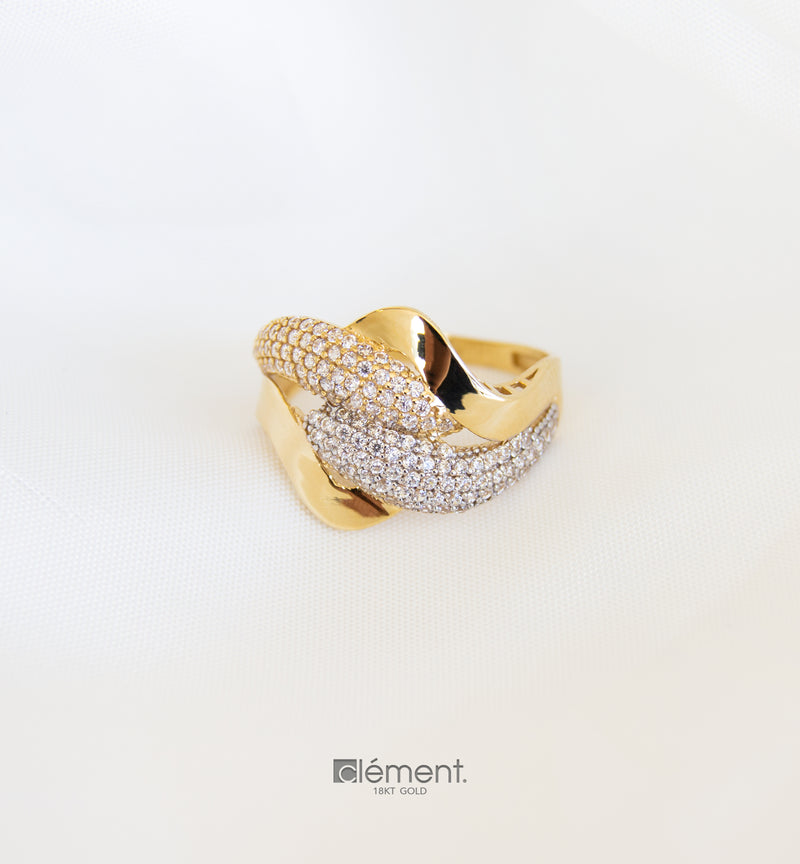 18ct Gold Two-Tone Ring with Cubic Zircon Stones