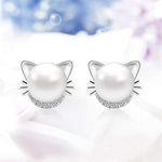 Boucles d'Oreilles Chat <br> Perle et Diamants