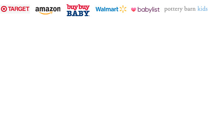 Target logo, Amazon logo, BuyBuyBaby logo, Walmart Logo, Babylist logo, Pottery Barn Kids logo