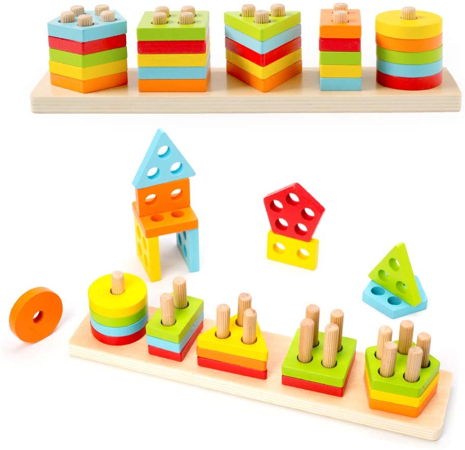 WOOD CITY Toddler Puzzles and Rack Set, Wooden Peg Puzzles Bundle with  Storage Holder Rack, Educational Knob Puzzle for Kids Age 2 3 4 Years 