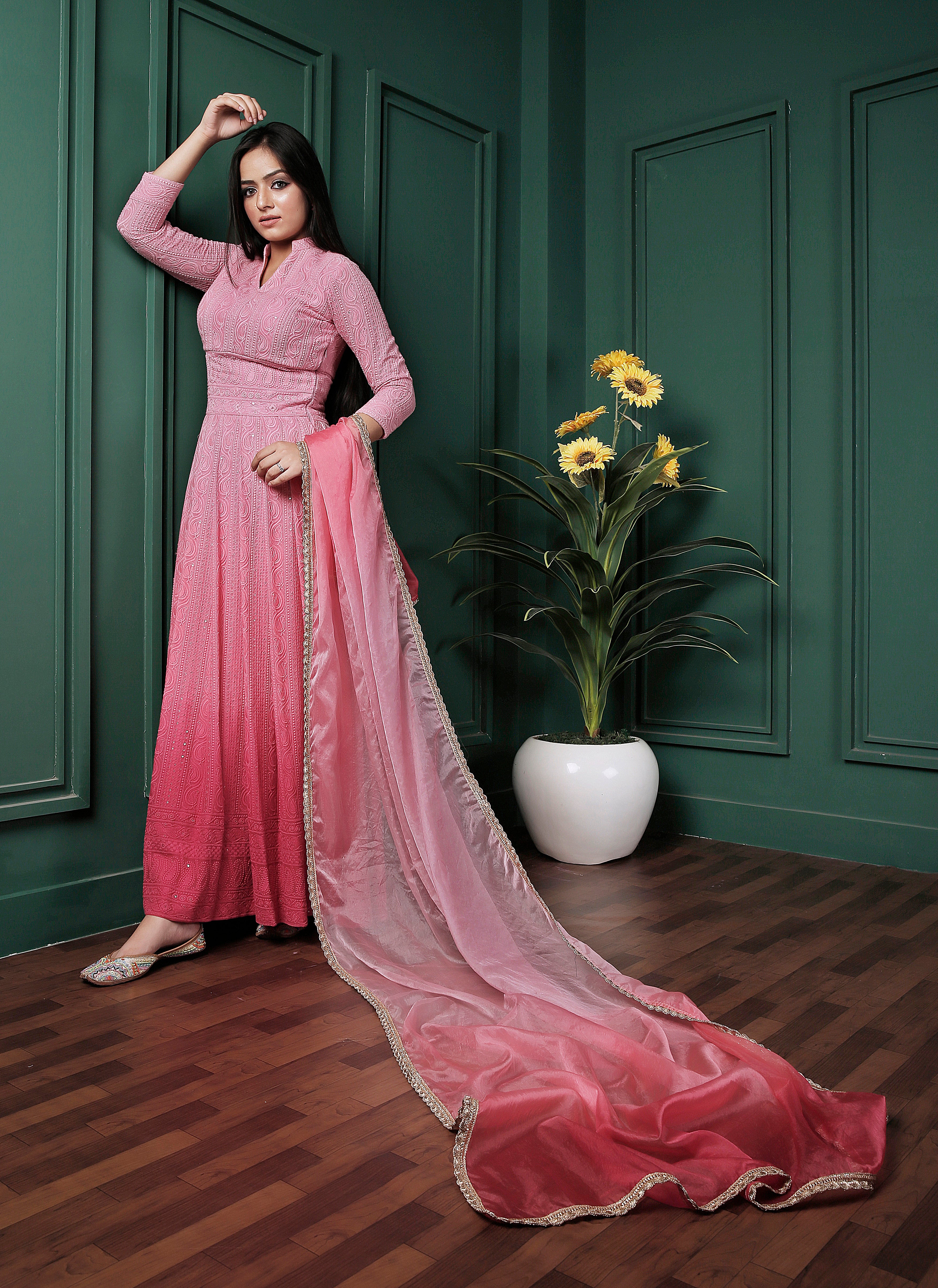 ANARKALI CHIKAN SEQUINS GOWN WITH DUPATTA
