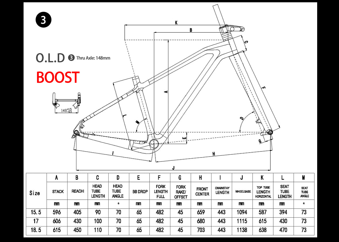 Full Internal 29er Carbon MTB Hardtail BOOST Frameset SDY21 Parameter