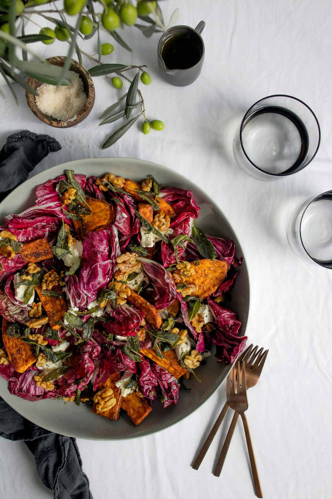 Radicchio & Roasted Sweet Potato Salad with Olive Oil Toasted Walnuts & Sage