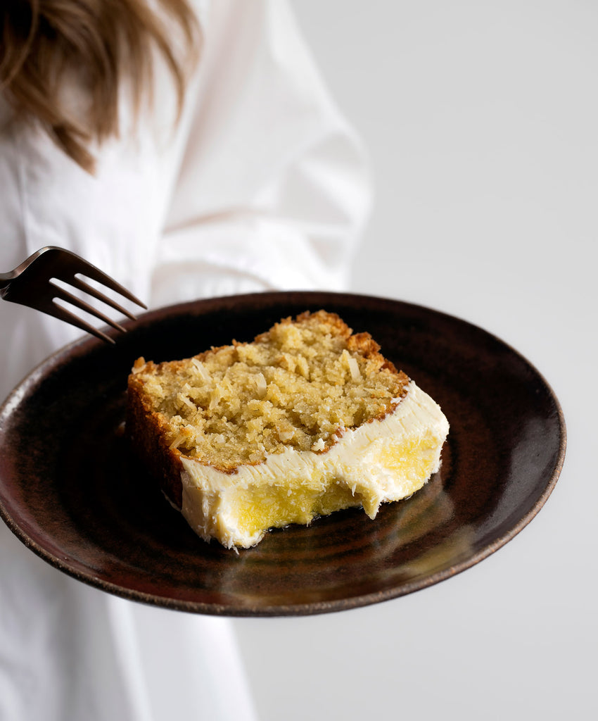 Olive Oil Coconut Cake with Olive Oil Spike Cream Cheese Frosting