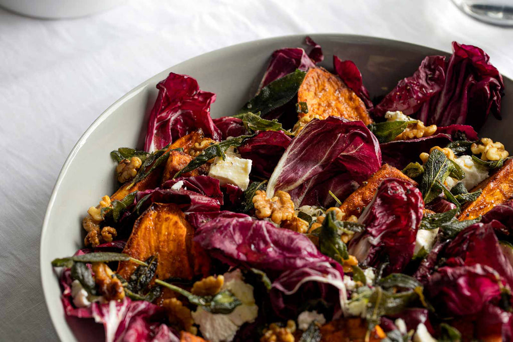 Radicchio & Roasted Sweet Potato Salad with Olive Oil Toasted Walnuts & Sage