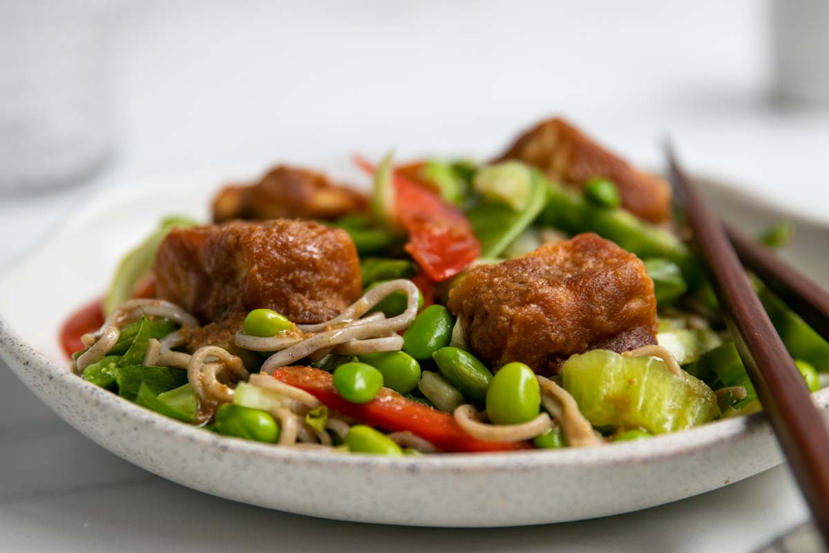 Tamari Baked Tofu on Miso Soba Noodles