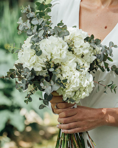 bridal bouquet idea white hydrangeas