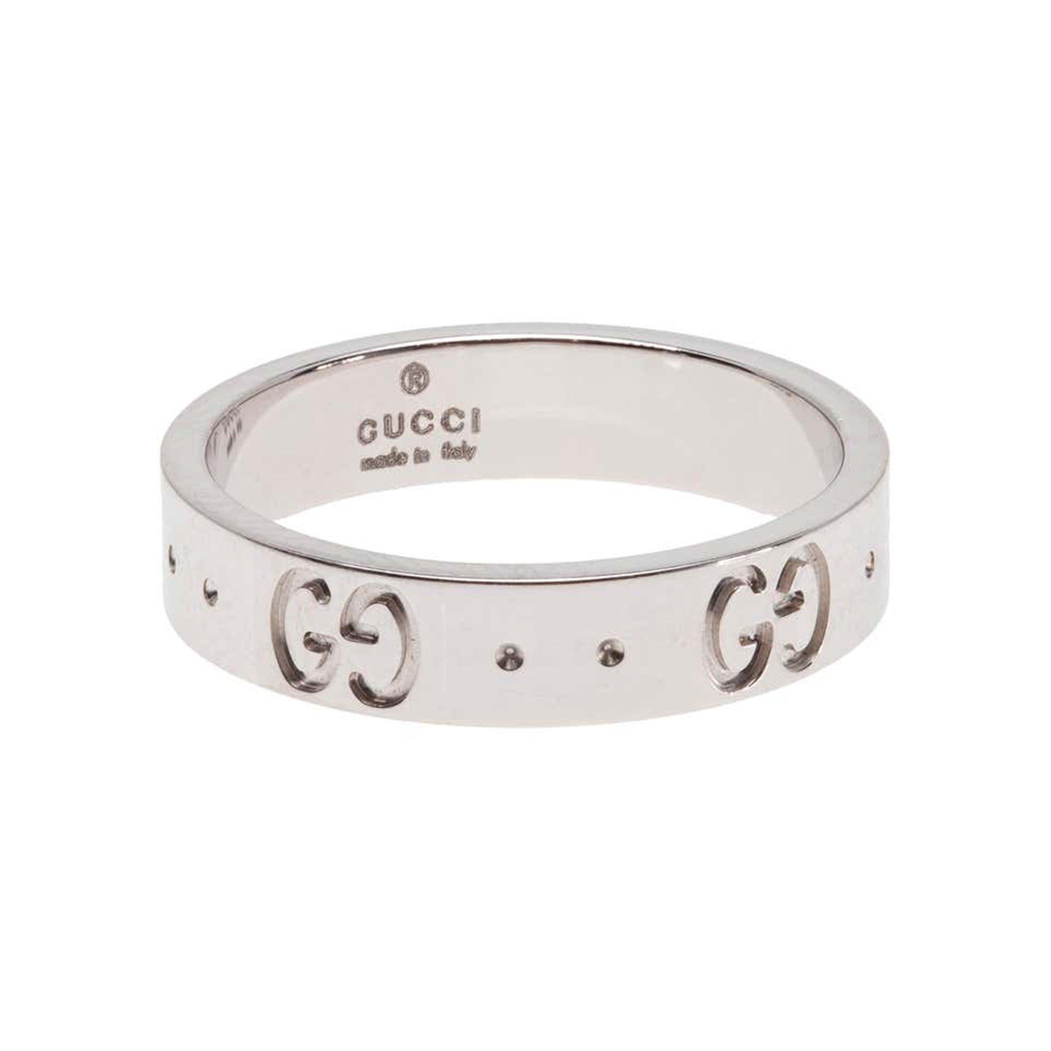 Signed Gucci Icon Collection Monogram Band Ring in 18 Karat White Gold -  ROSARIA VARRA FINE JEWELRY